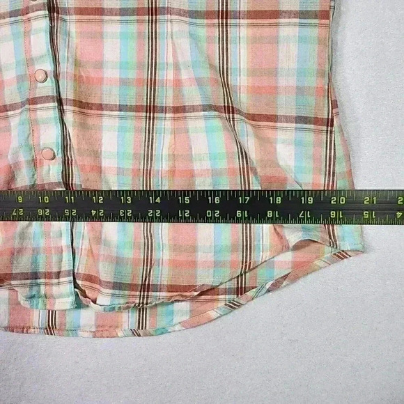 PINK Cattlelac Women's Western Short Sleeve L Peach Plaid Snaps Cowgirl Rodeo‎ - Picture 12 of 15